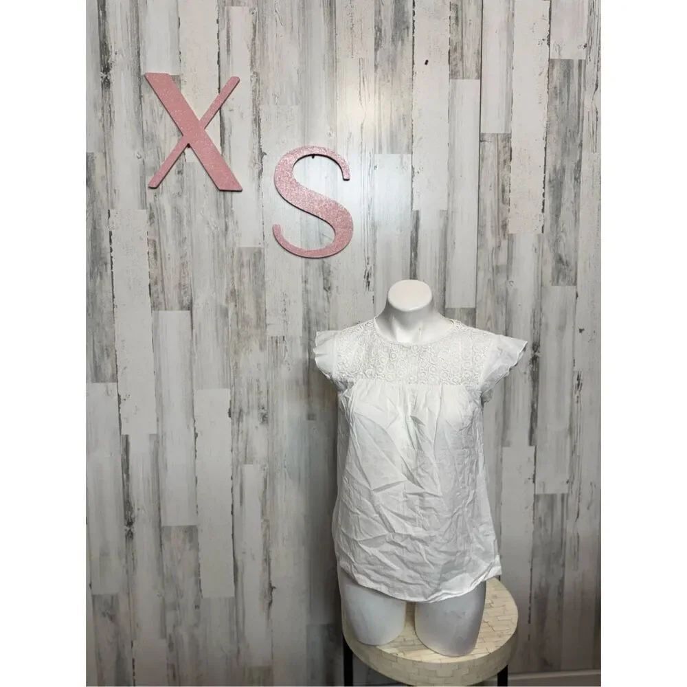 Zara Basic White Lace Blouse XS Ruffle Sleeve Eyelet Top Boho